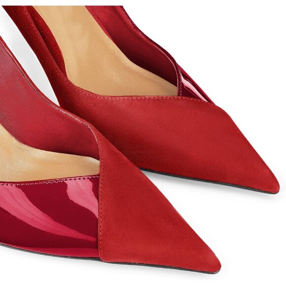 Women's Red/burgundy Pointed Toe Pumps Patent Suede Stiletto Slip On High Heels - Picture 4 of 4